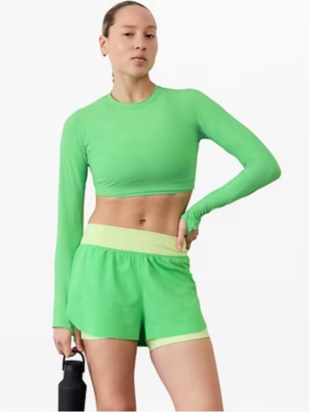 Athleta Crossover High Rise 2 In 1 Active 4" Run Valley Green Short Small